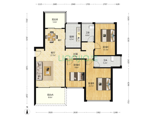春暖花开花园 3室1厅2卫 117平方