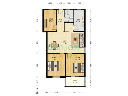 东南花园 3室1厅1卫 90平方