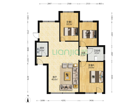 尧王洋溪花林 3室1厅1卫 120平方
