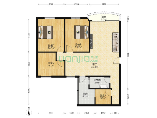 文冲商贸大厦 4室1厅1卫 117平方
