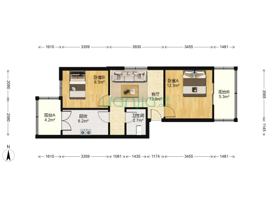 纺织苑A区 2室1厅1卫 71平方
