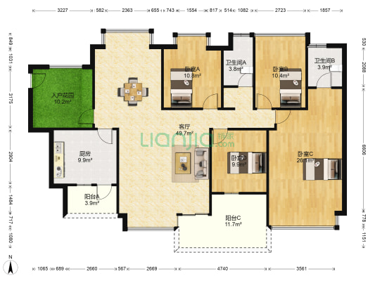 晟立·擎峰 4室1厅2卫 168平方