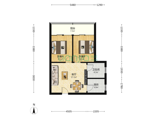 金海嘉园 2室1厅1卫 63平方