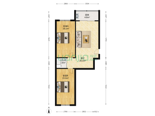 东方新村 2室1厅1卫 83平方