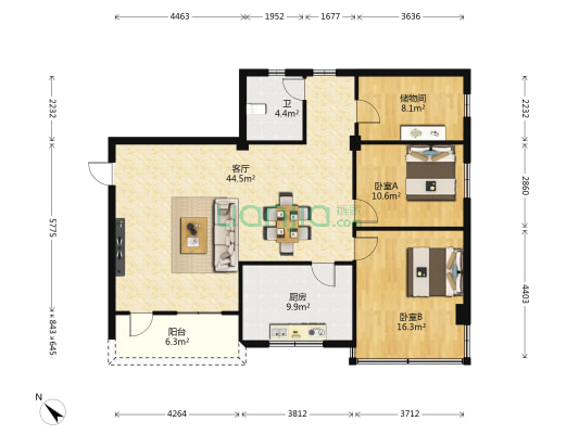 明翠苑 2室1厅1卫 117平方