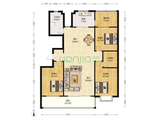 恒信沁园 3室2厅1卫 181平方