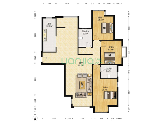 首开国风上观 3室1厅2卫 164平方