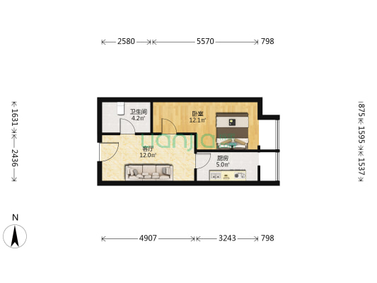 尚三环 1室1厅1卫 46平方