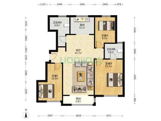 花语印象 3室1厅2卫 116平方
