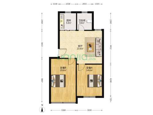 园林里 2室1厅1卫 84平方