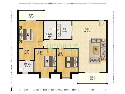 康居苑 3室1厅2卫 133平方