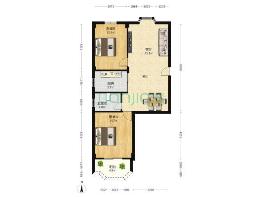 骏宇广场 2室1厅1卫 86平方