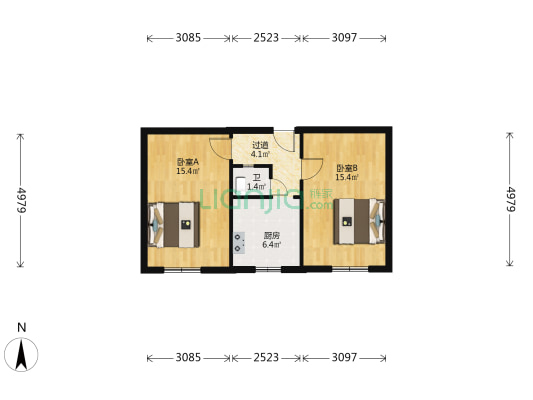 红旗路34号 2室0厅1卫 53平方