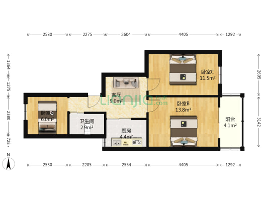 福建新村 3室1厅1卫 63平方