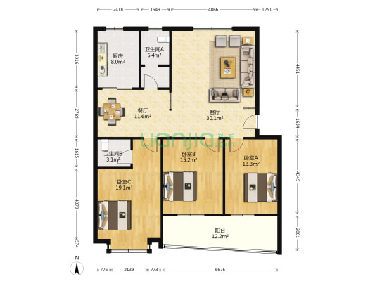 锦绣一方 3室2厅2卫 143平方