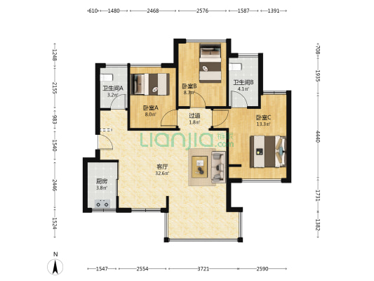 利德悦府 3室1厅2卫 85平方