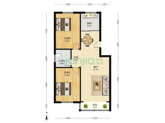 富港苑 2室1厅1卫 91平方