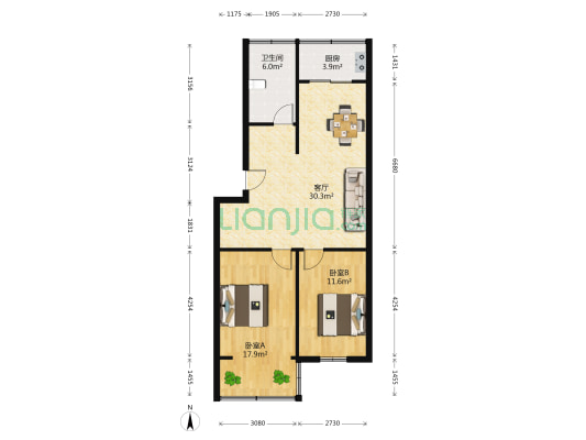 中国银行徐州九龙湖支行宿舍 2室1厅1卫 89平方