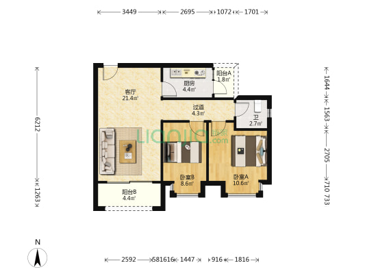 雅韵轩 2室1厅1卫 74平方