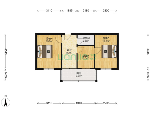 太原市一建公司宿舍 3室1厅1卫 65平方