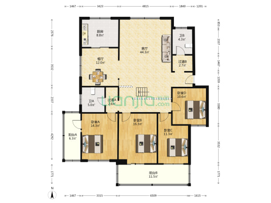 鑫世纪家园 4室2厅2卫 176平方