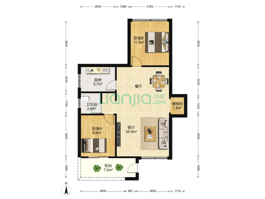 新湖花园 2室1厅1卫 97平方
