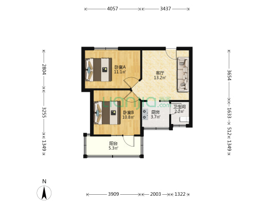 五童街130号 2室1厅1卫 52平方