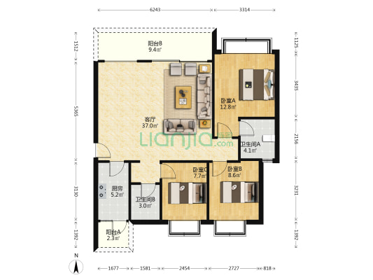 南山御峯 3室1厅2卫 115平方