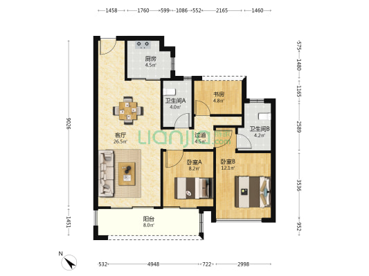 昊翔源云璞花园 3室1厅2卫 96平方
