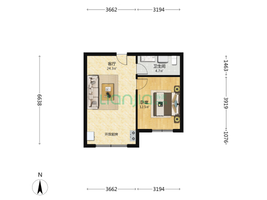 汪家馨城一期（东区） 1室1厅1卫 59平方