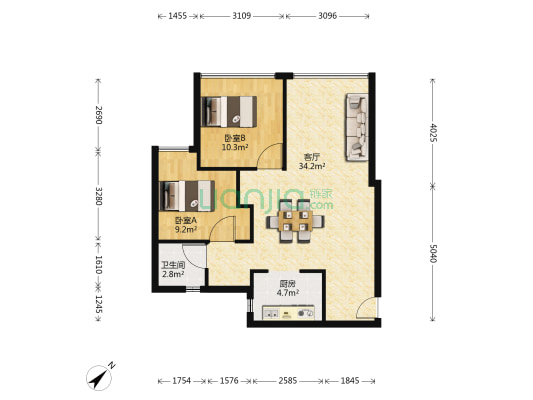 紫马天赋 2室1厅1卫 91平方