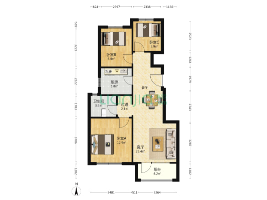 香溪地 3室1厅1卫 96平方