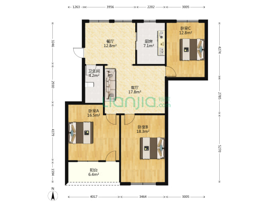 信江中路66号 3室2厅1卫 82平方