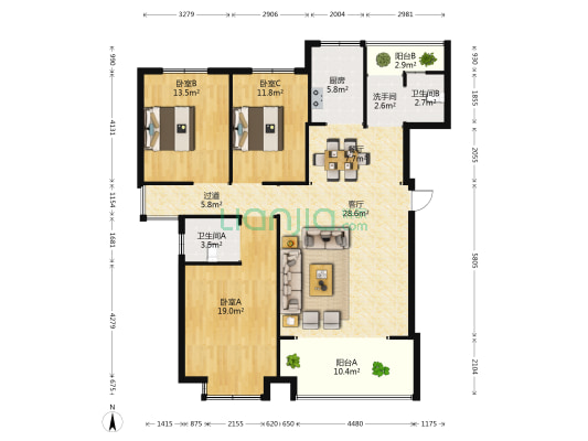 东城港湾 3室2厅3卫 140平方