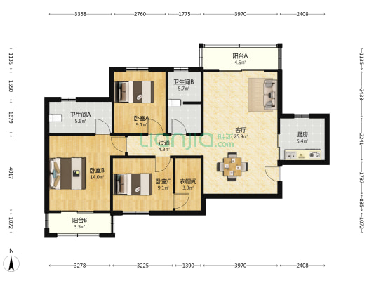东湖景园C区 3室1厅2卫 119平方