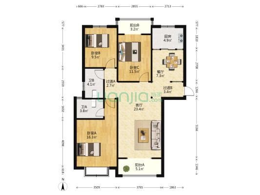 万山绿都 3室2厅2卫 123平方