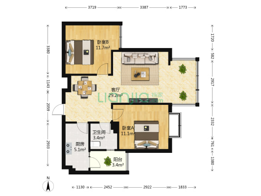 五彩城 2室1厅1卫 74平方