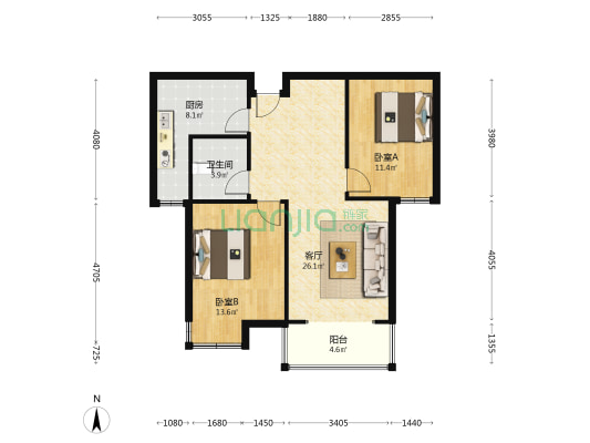 此房满二 精装修 好楼层 采光好 闹中取静小区 物业好-户型图