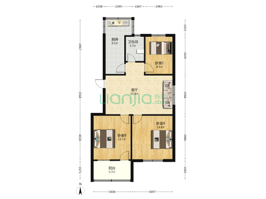 三里小学家属院 3室1厅1卫 93平方