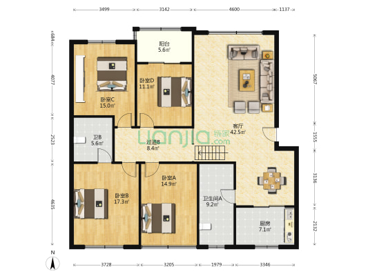 区国税局家属区 4室1厅2卫 157平方