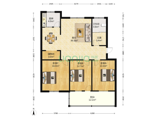 德科苑小区 3室1厅1卫 118平方