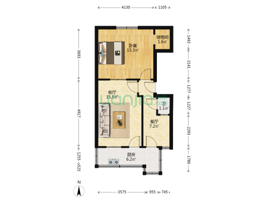 铁路七村 1室2厅1卫 52平方