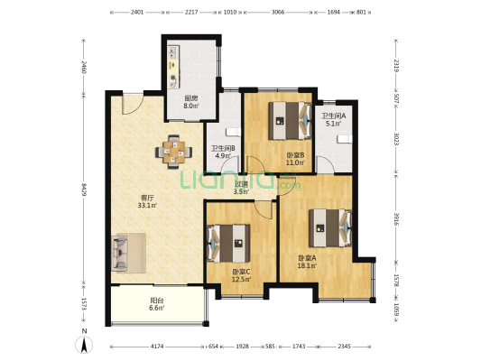 金融街金悦府 3室1厅2卫 136平方