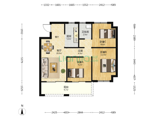 万辉星城·星辉丽苑 3室1厅1卫 89平方