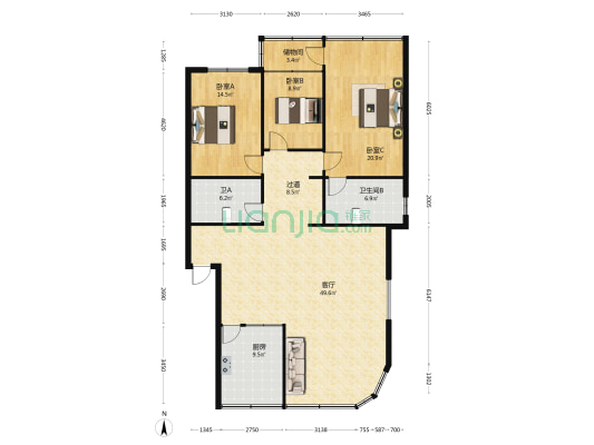 国税局宿舍 3室1厅2卫 146平方