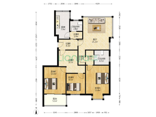 东华苑 3室1厅2卫 130平方