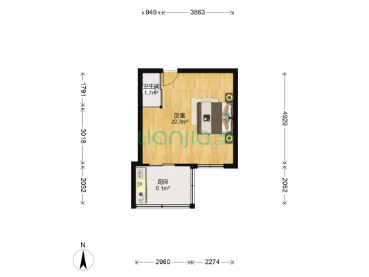 文化小区(南岗区) 1室0厅1卫 37平方