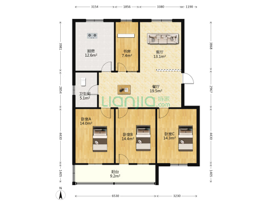 福康苑 4室2厅1卫 127平方