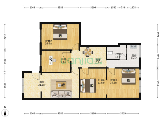 贵定路8号 4室2厅1卫 71平方