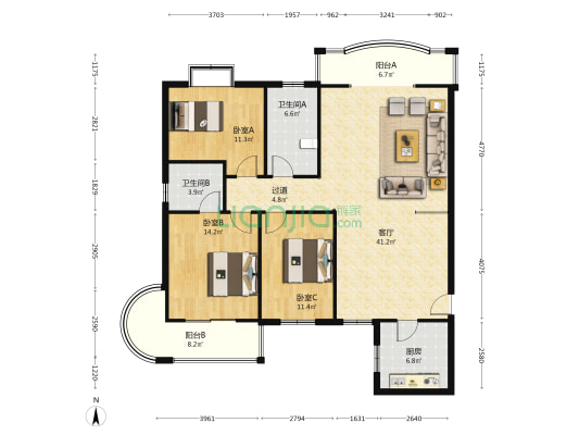 绿景家园 3室1厅2卫 137平方